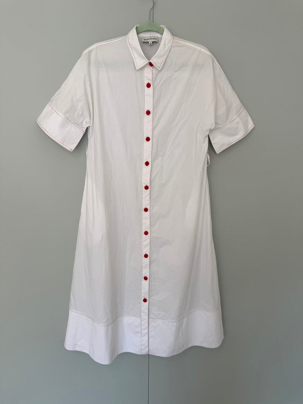 RACHEL ANTONOFF Women's White Poplin Shirtdress with Rainbow Stitching